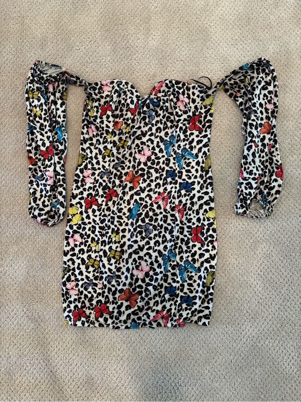SBETRO Butterfly Print Leopard Dress - Multicolor